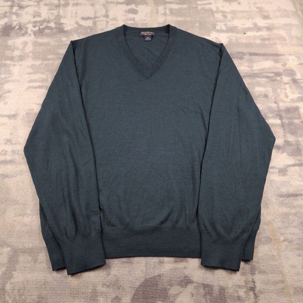 Brooks Brothers Saxxon Wool Sweater Mens XXL 2XL Dark Teal Green V-Neck Knit